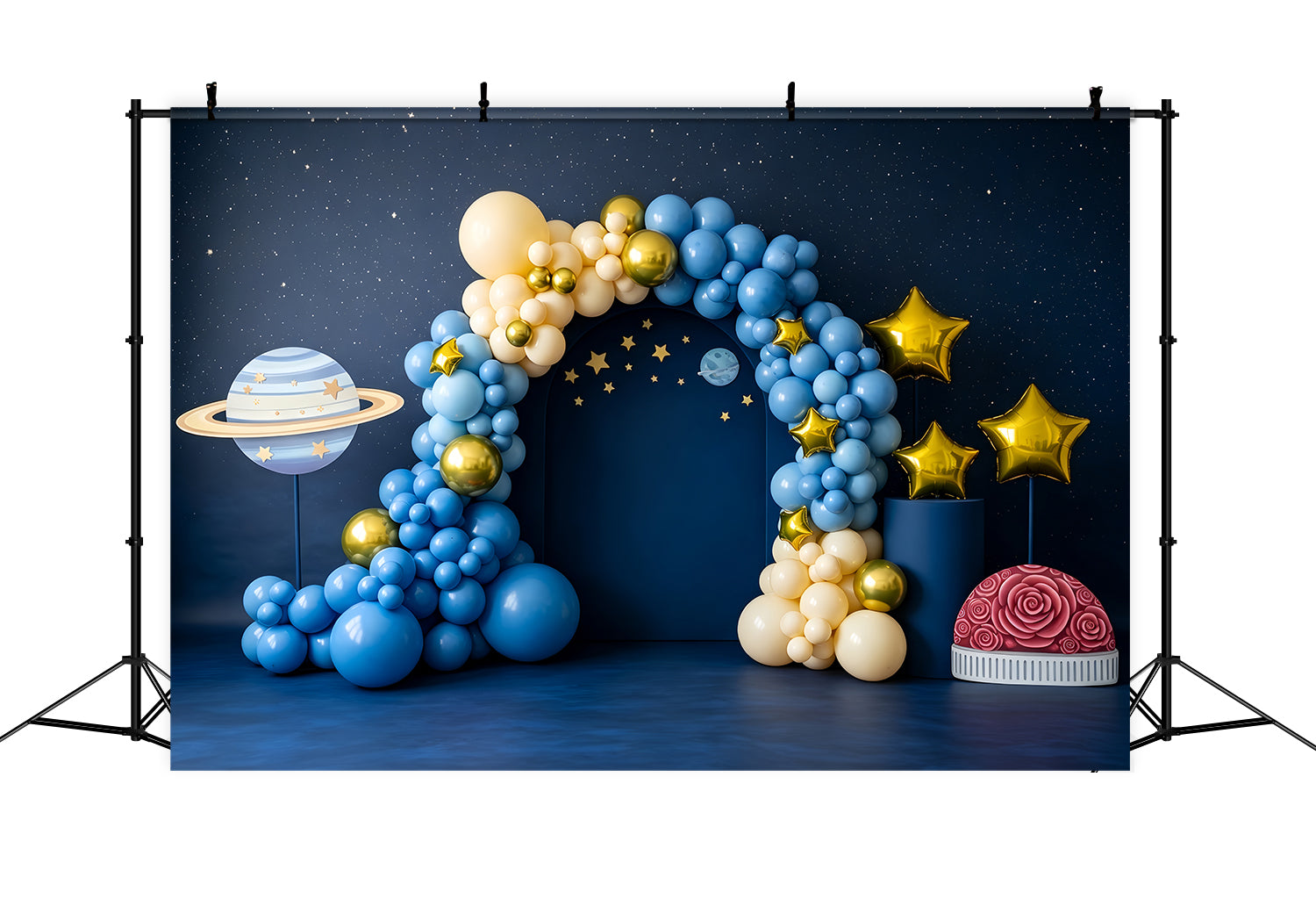 Baby Fotohintergrund Sternenhimmel Planet Ballonbogen Kinder Hintergrund CEM65-214