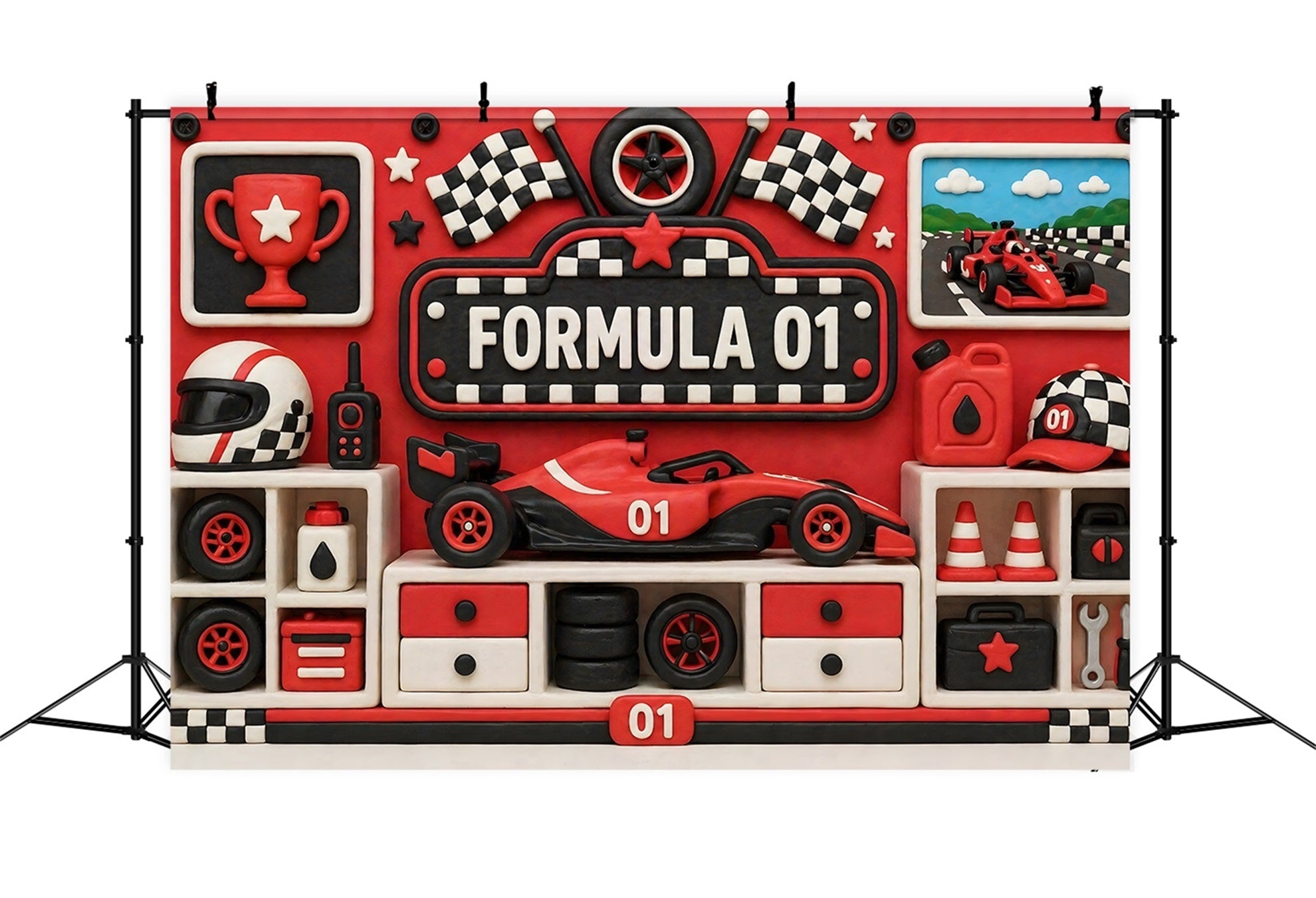 Formel Rennstrecke Pokalwand Baby Fotohintergrund Kinder Hintergrund CEM65-23