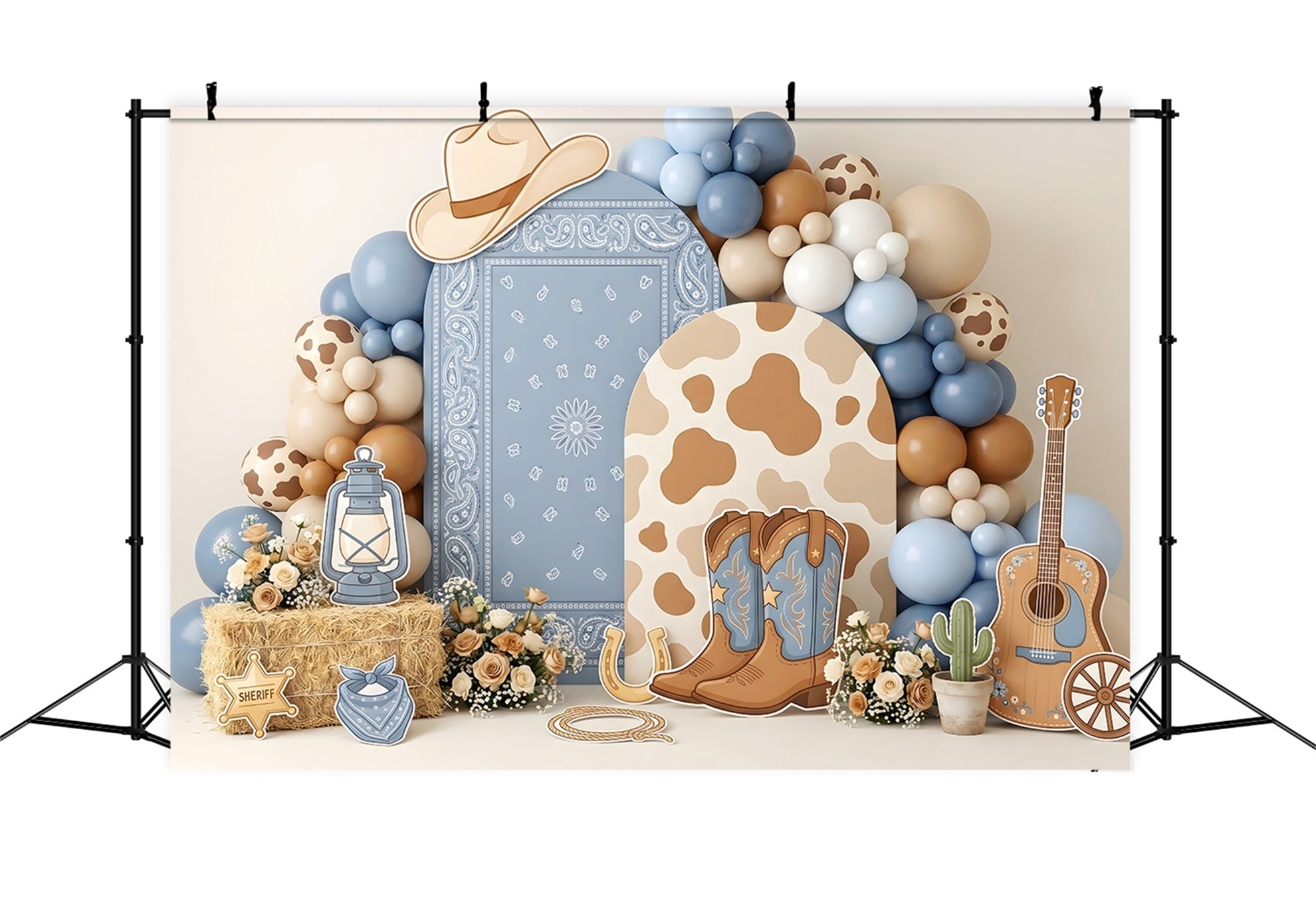 Blaue Cowgirl Western Ballons Baby Fotohintergrund Kinder Kulisse CEM65-24