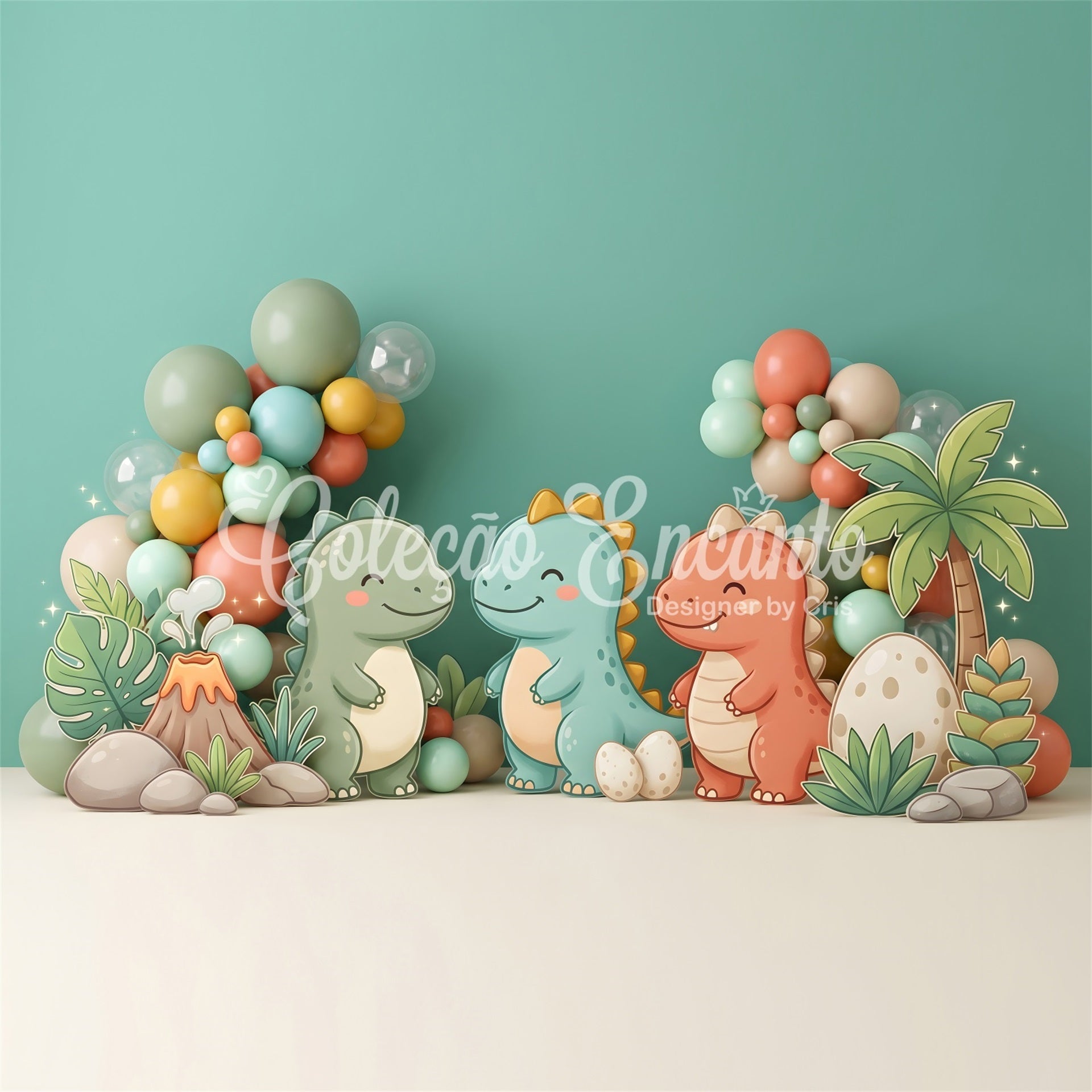 Niedlicher Dinosaurier Vulkan Ballons Baby Fotohintergrund Kinder CEM65-26