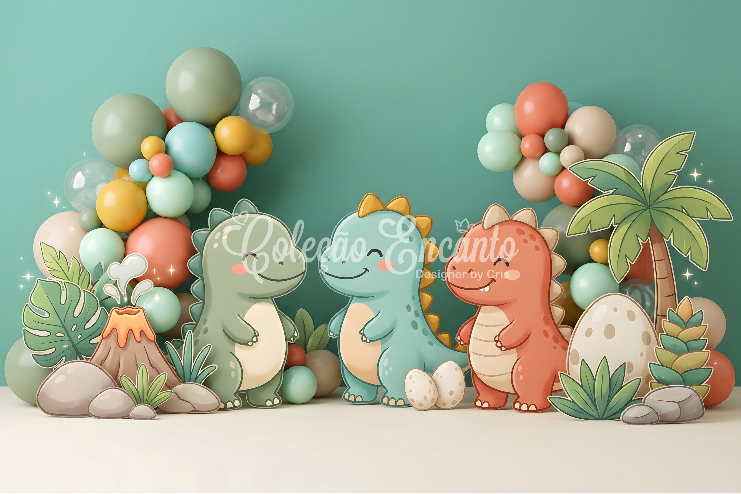 Niedlicher Dinosaurier Vulkan Ballons Baby Fotohintergrund Kinder CEM65-26