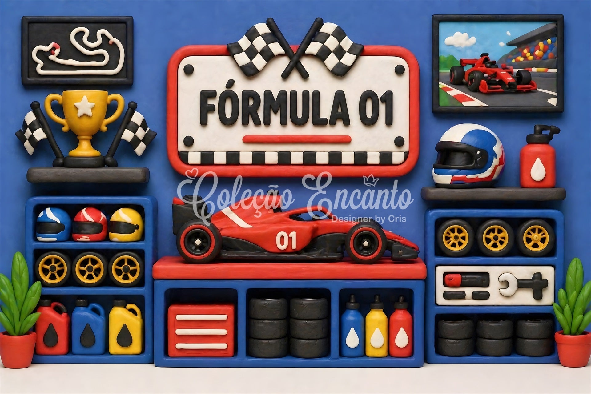 Blaue Rennsport Garage Pokalwand Baby Fotohintergrund Kinder CEM65-27