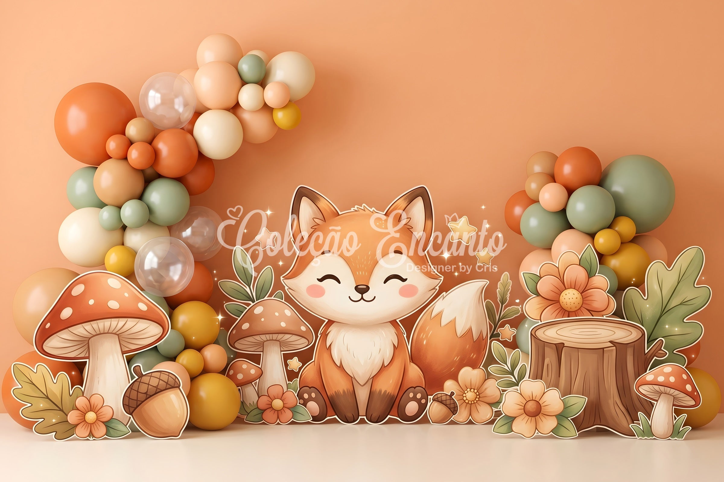 Herbst Fuchs Pilze Ballons Baby Fotohintergrund Kinder Hintergrund CEM65-29