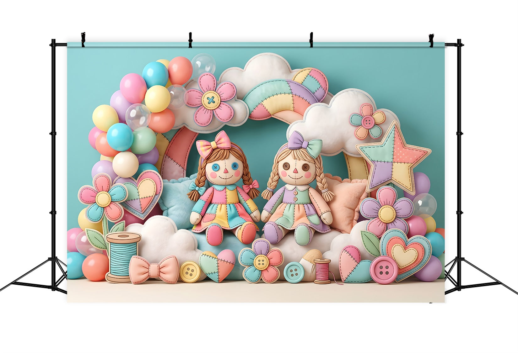 Baby Fotohintergrund Patchwork Puppe Regenbogenballons Kinder Hintergrund CEM65-33