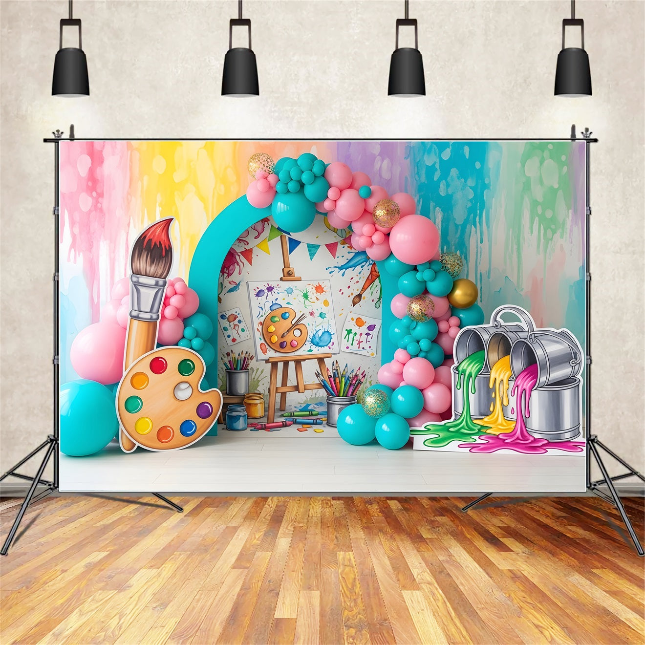 Baby Fotohintergrund Farbklecks Künstler Ballonbogen Kinder Hintergrund CEM65-37