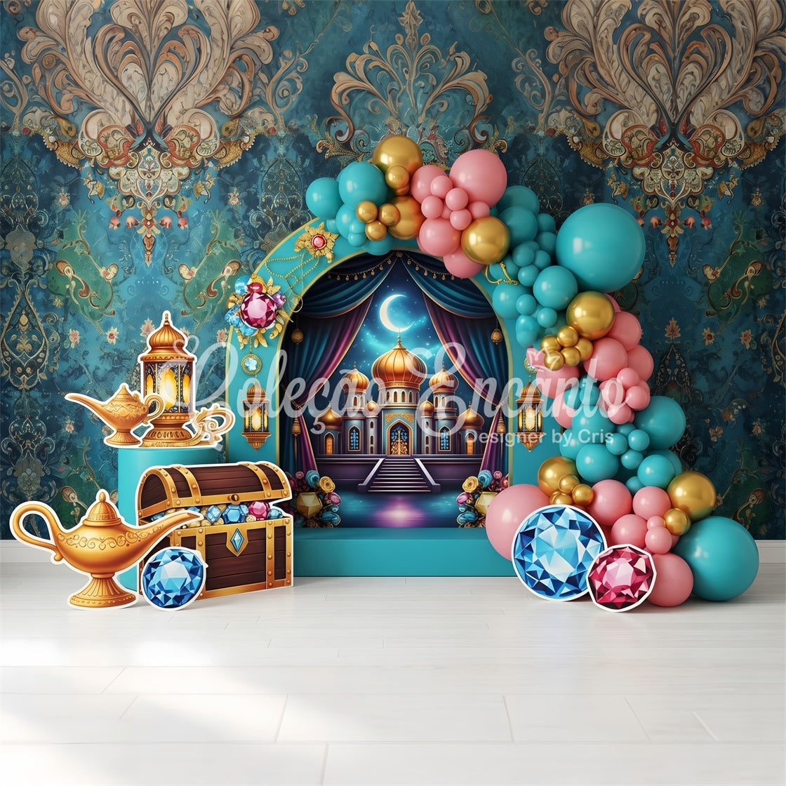 Baby Fotohintergrund Arabischer Palast Schatz Ballonbogen Kinder Kulisse CEM65-38