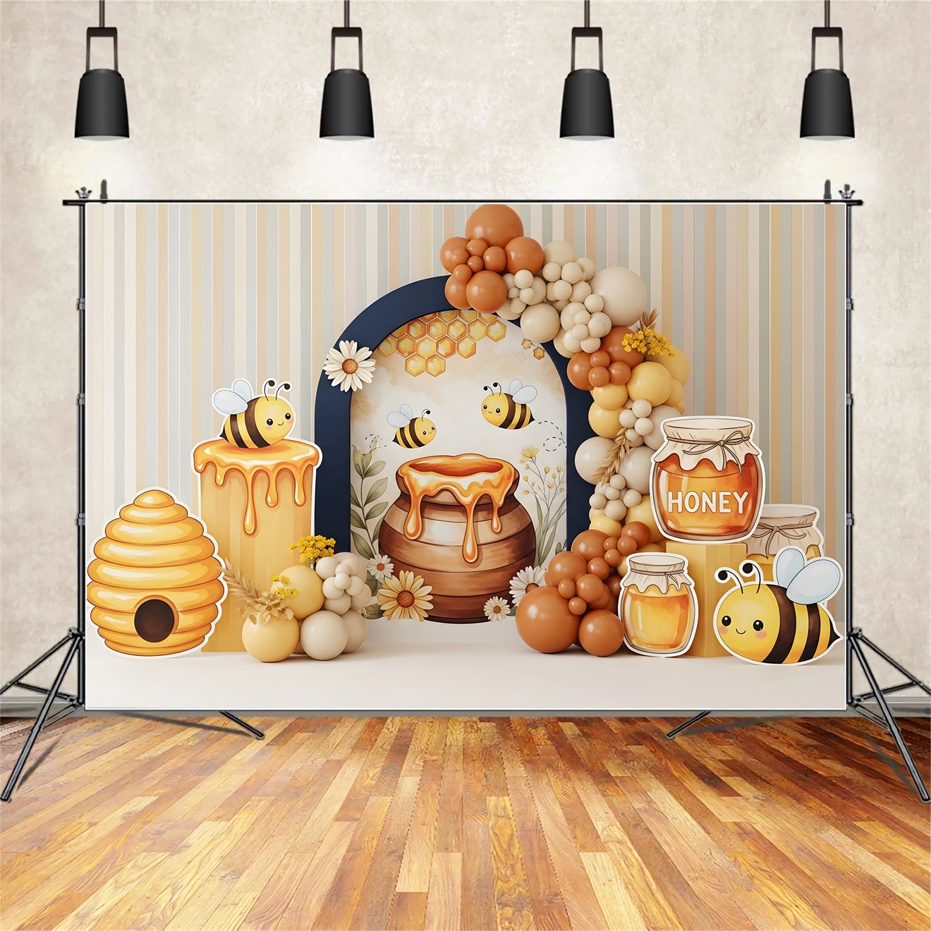 Baby Fotohintergrund Honigbiene Bienenstock Ballonbogen Kinder Hintergrund CEM65-43