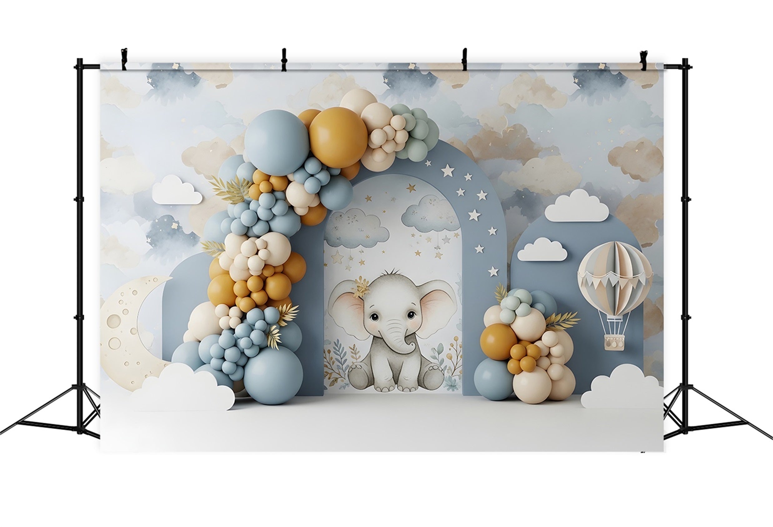 Baby Fotohintergrund Elefant Mond Wolken Ballonbogen Kinder Hintergrund CEM65-45