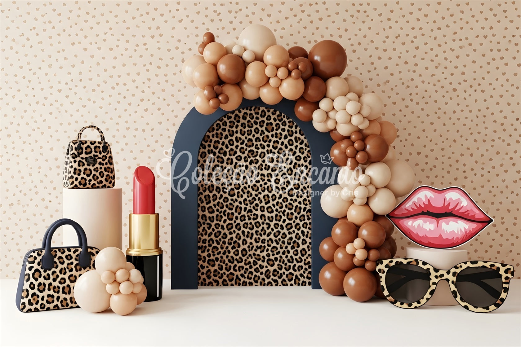 Baby Fotohintergrund Leopard Mode Lippenstift Ballonbogen Kinder Hintergrund CEM65-47