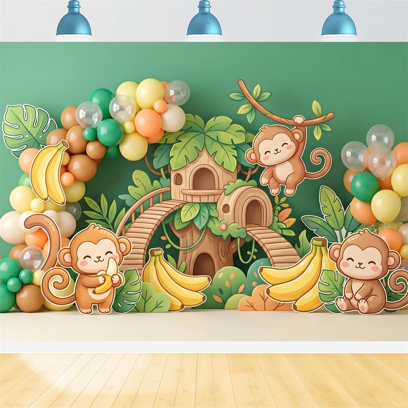 Baby Fotohintergrund Dschungel Affe Bananen Baumhaus Kinder Hintergrund CEM65-49