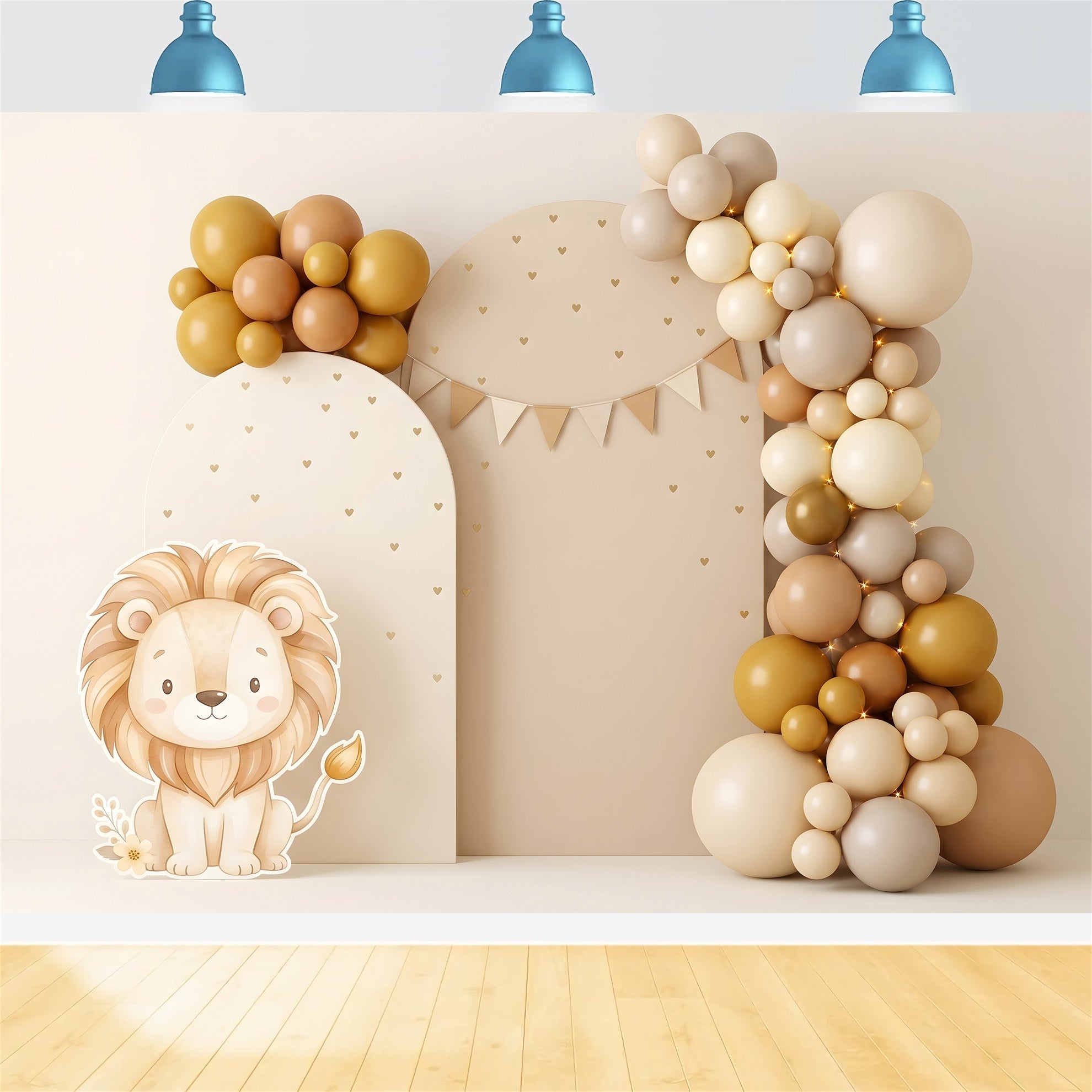 Baby Fotohintergrund Neutral Löwe Goldener Ballonbogen Kinder Hintergrund CEM65-51
