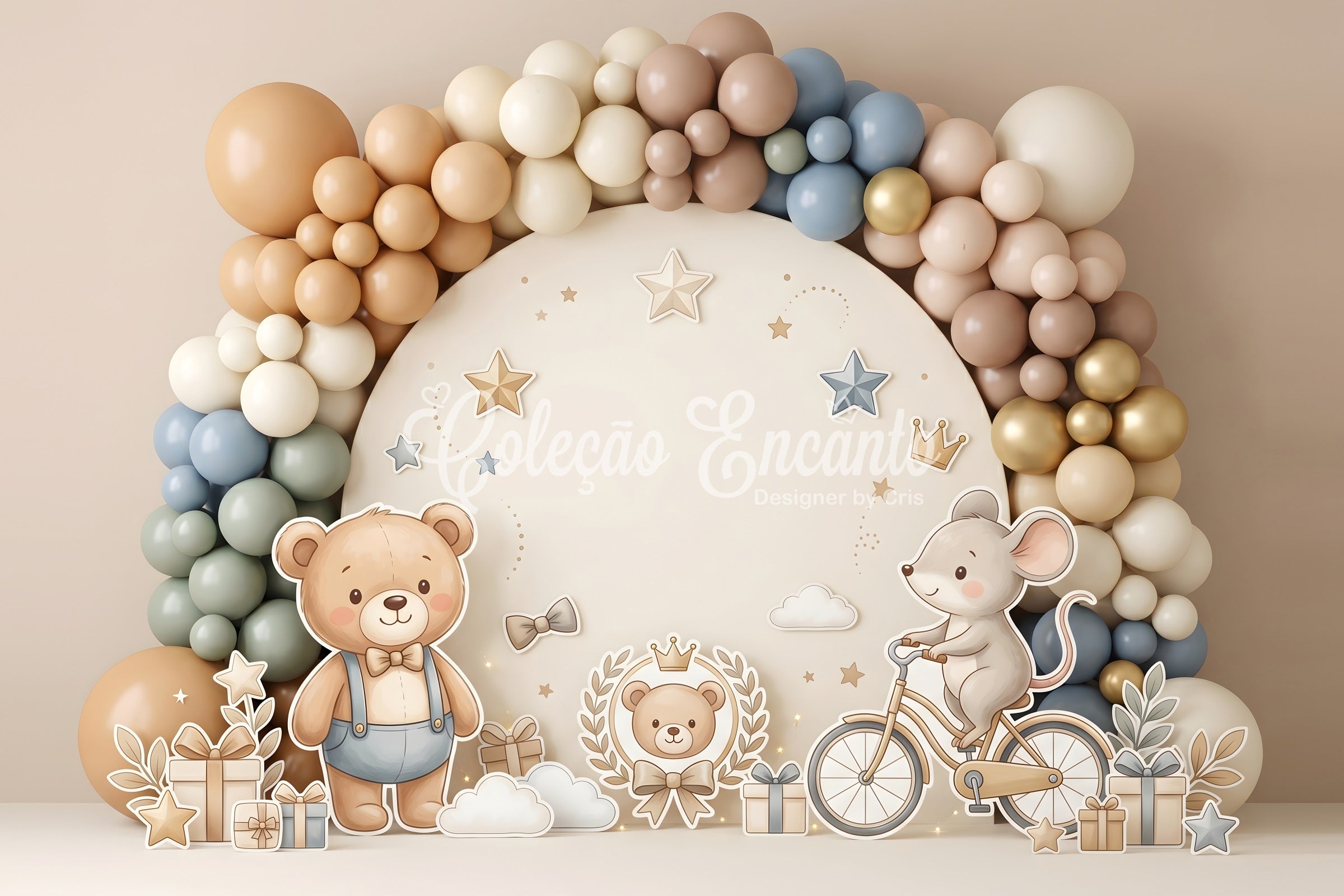 Baby Fotohintergrund Teddy Maus Fahrrad Geschenke Ballons Kinder Kulisse CEM65-52