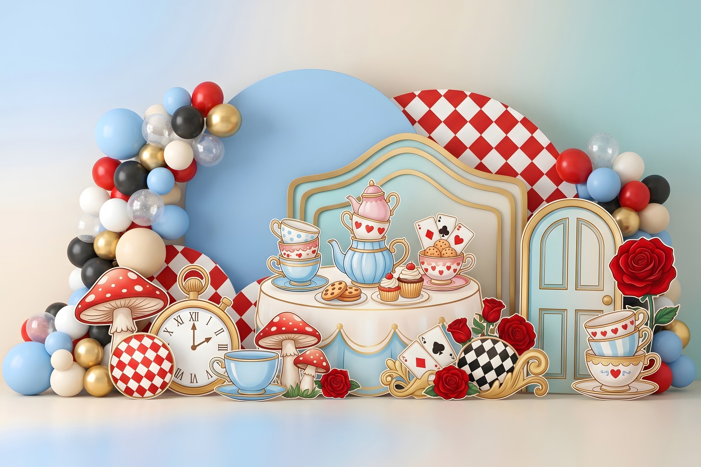 Baby Fotohintergrund Wunderland Teeparty Ballons Kinder Hintergrund CEM65-53