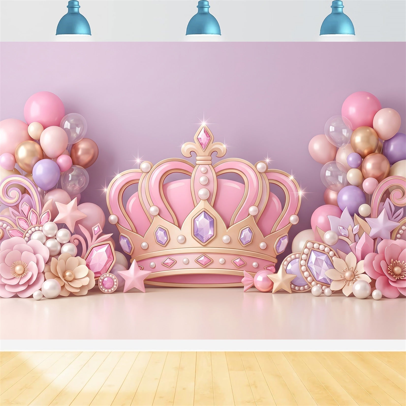 Baby Fotohintergrund Rosa Prinzessin Krone Juwelen Ballons Kinder Kulisse CEM65-54
