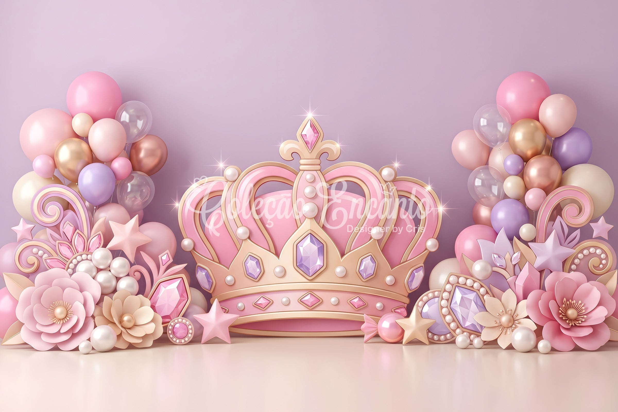 Baby Fotohintergrund Rosa Prinzessin Krone Juwelen Ballons Kinder Kulisse CEM65-54