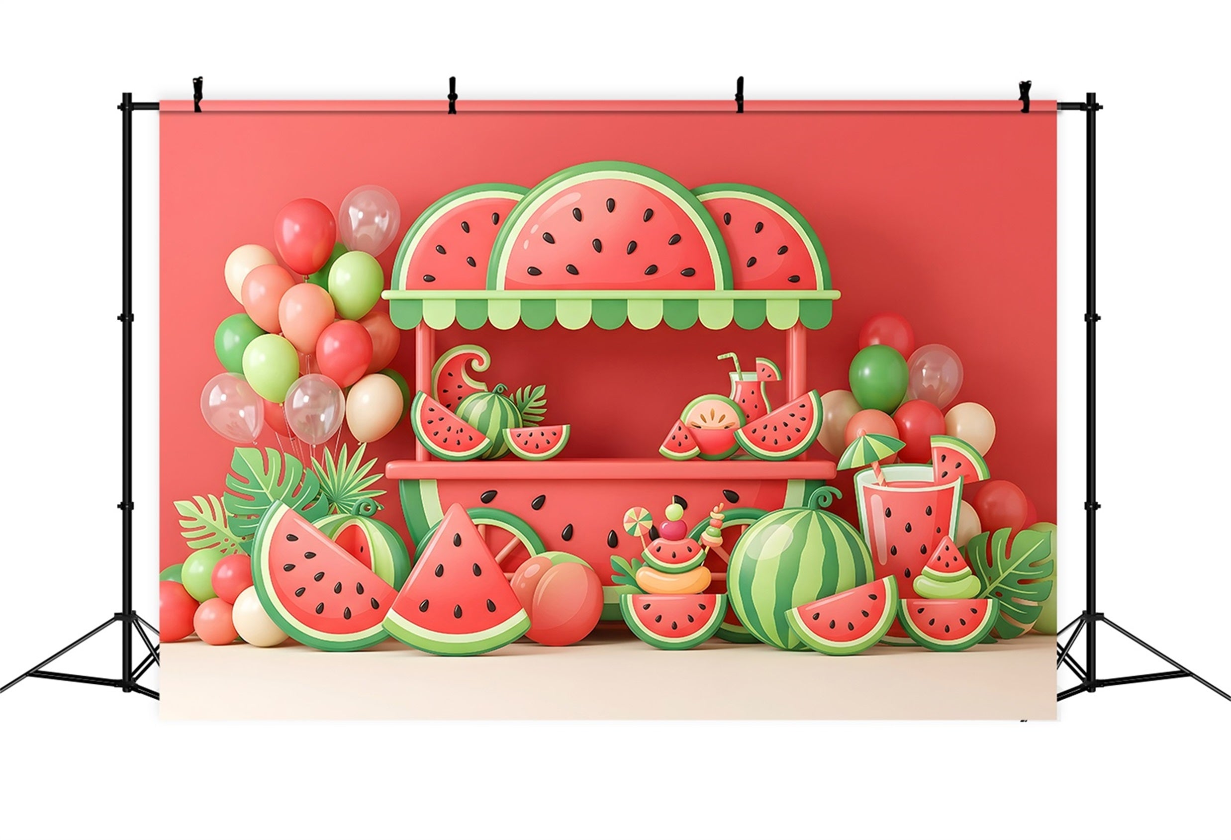 Baby Fotohintergrund Wassermelonenwagen Sommerballons Kinder Hintergrund CEM65-58