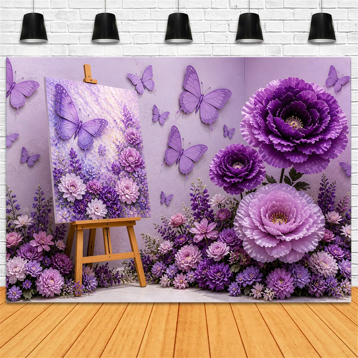 Lila Schmetterling Blumen Baby Fotohintergrund Kinder Fotokulisse CEM65-6