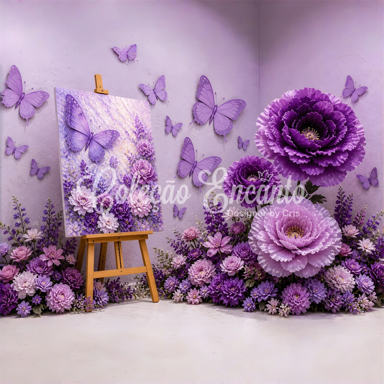 Lila Schmetterling Blumen Baby Fotohintergrund Kinder Fotokulisse CEM65-6