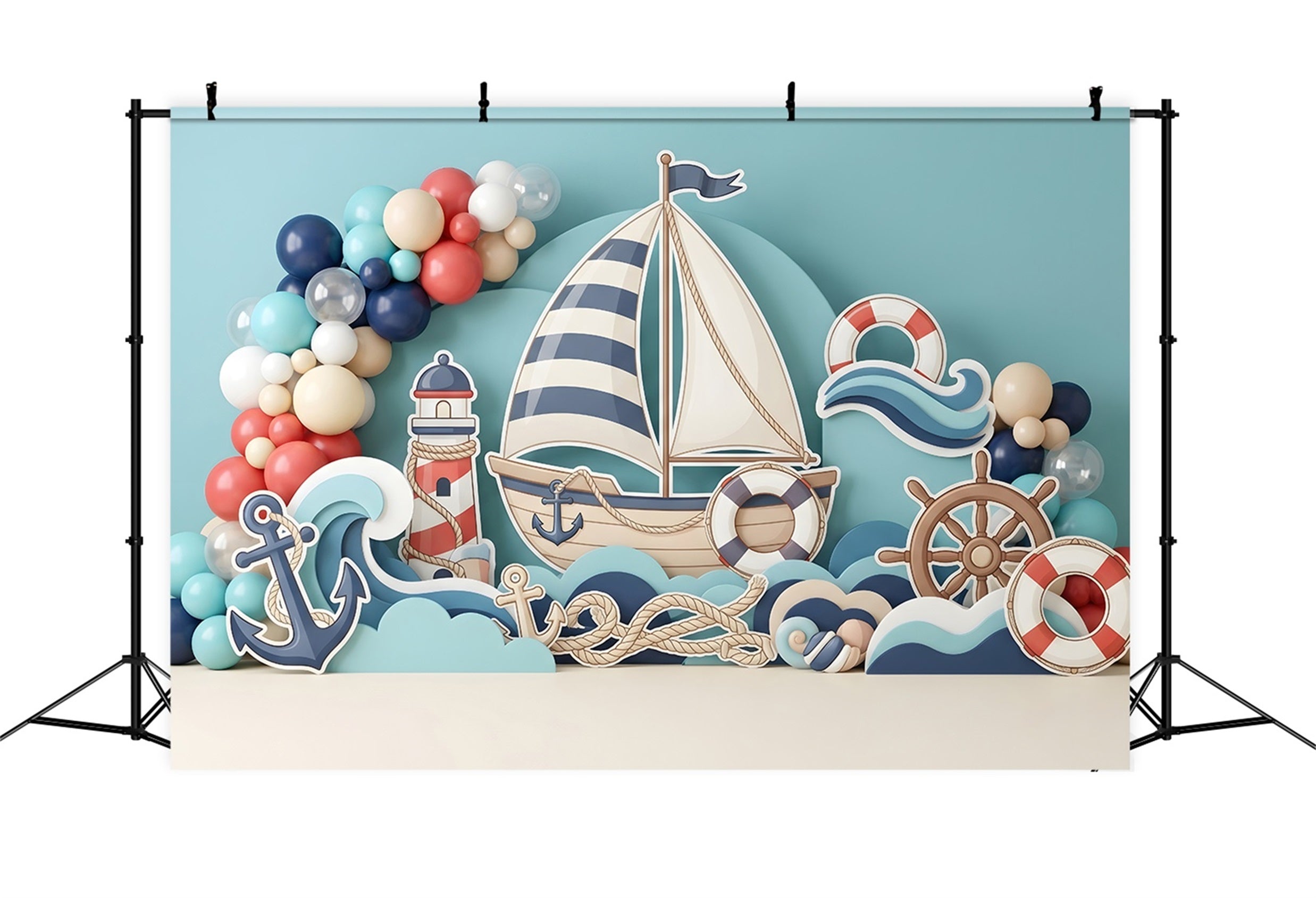 Baby Fotohintergrund Segelboot Anker Ballons Kinder Hintergrund CEM65-60