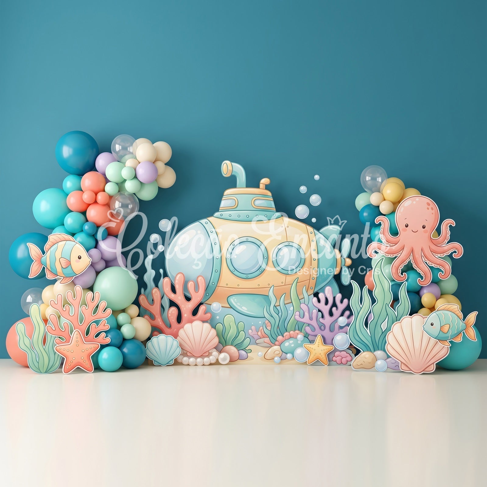 Baby Fotohintergrund U-Boot Ozean Korallen Ballongarten Kinder Kulisse CEM65-63