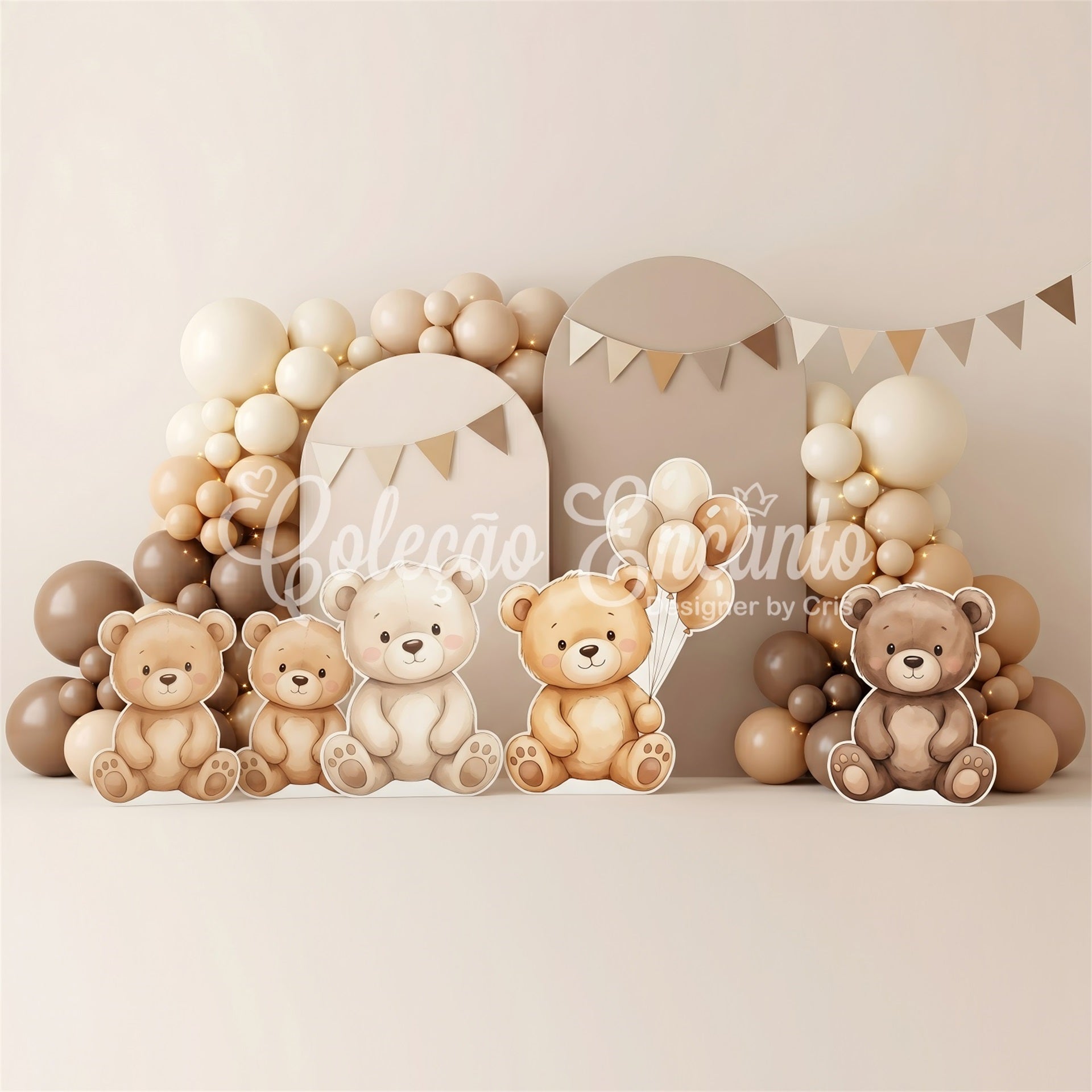 Baby Fotohintergrund Neutral Teddybär Ballonbogen Kinder Kulisse CEM65-65