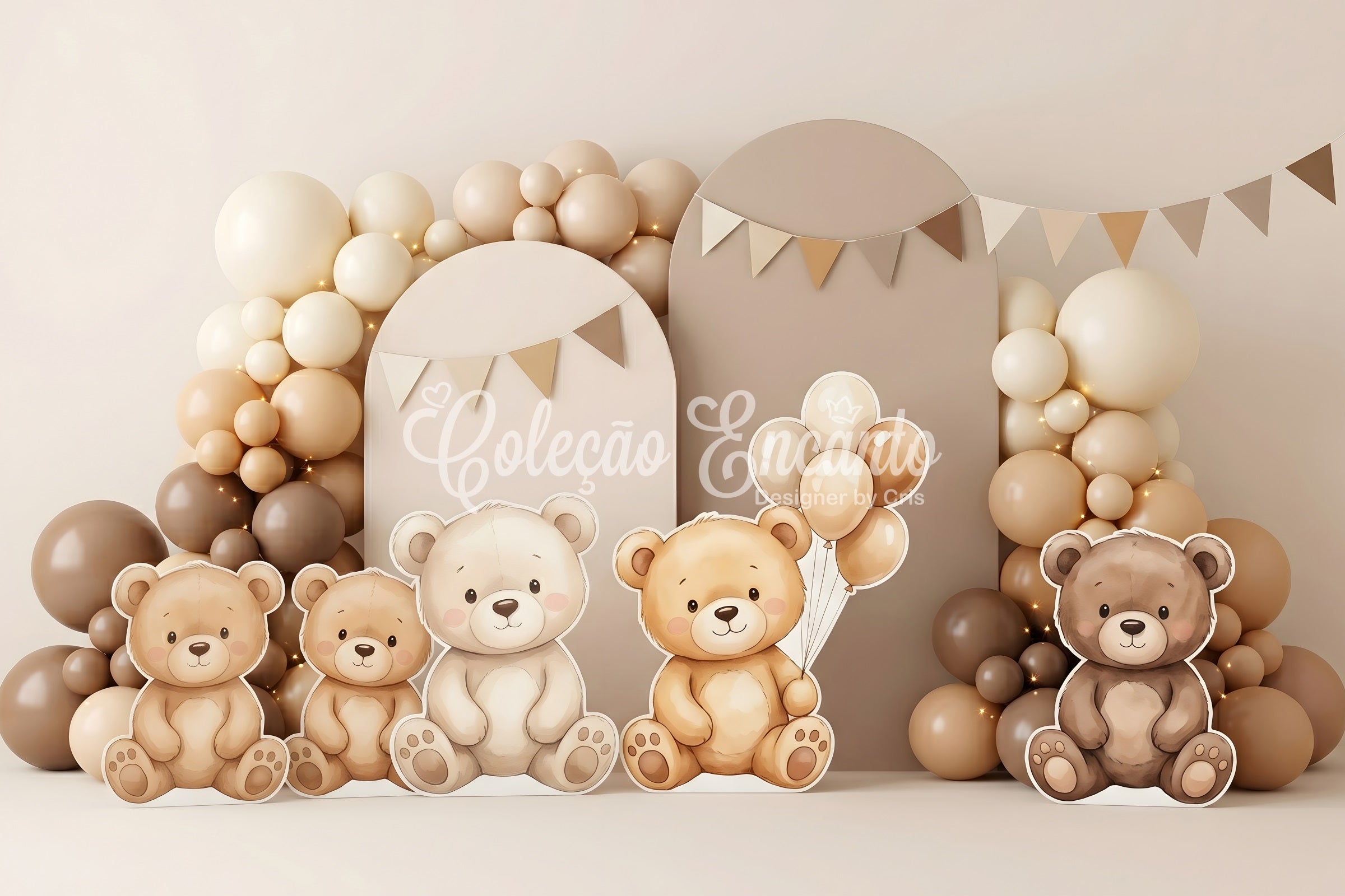 Baby Fotohintergrund Neutral Teddybär Ballonbogen Kinder Kulisse CEM65-65