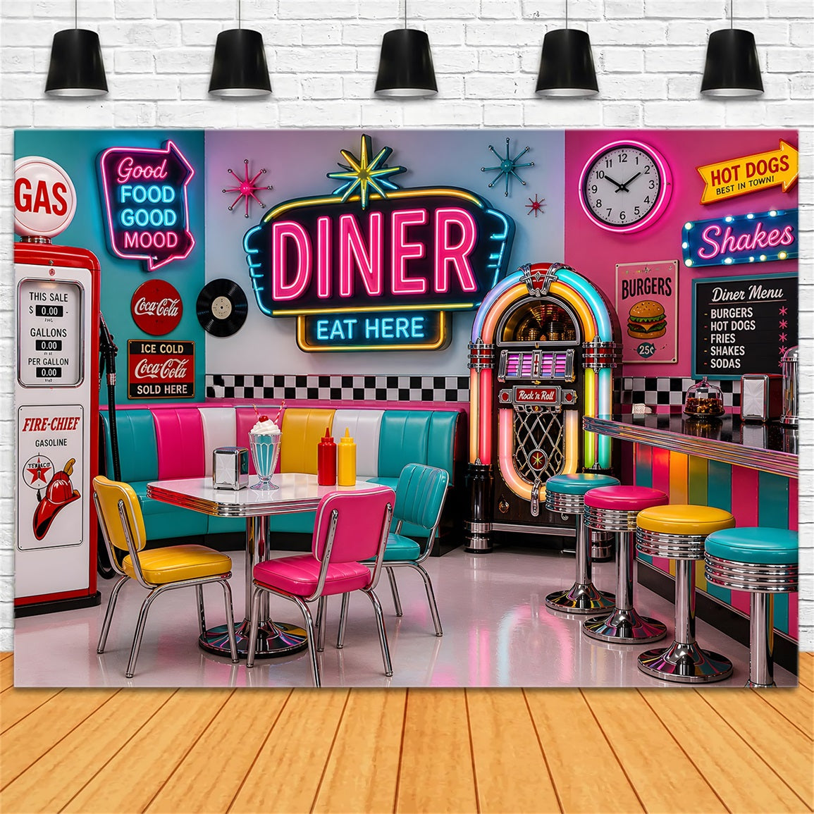 Retro Diner Neon Jukebox Baby Fotohintergrund Kinder Hintergrund CEM65-7
