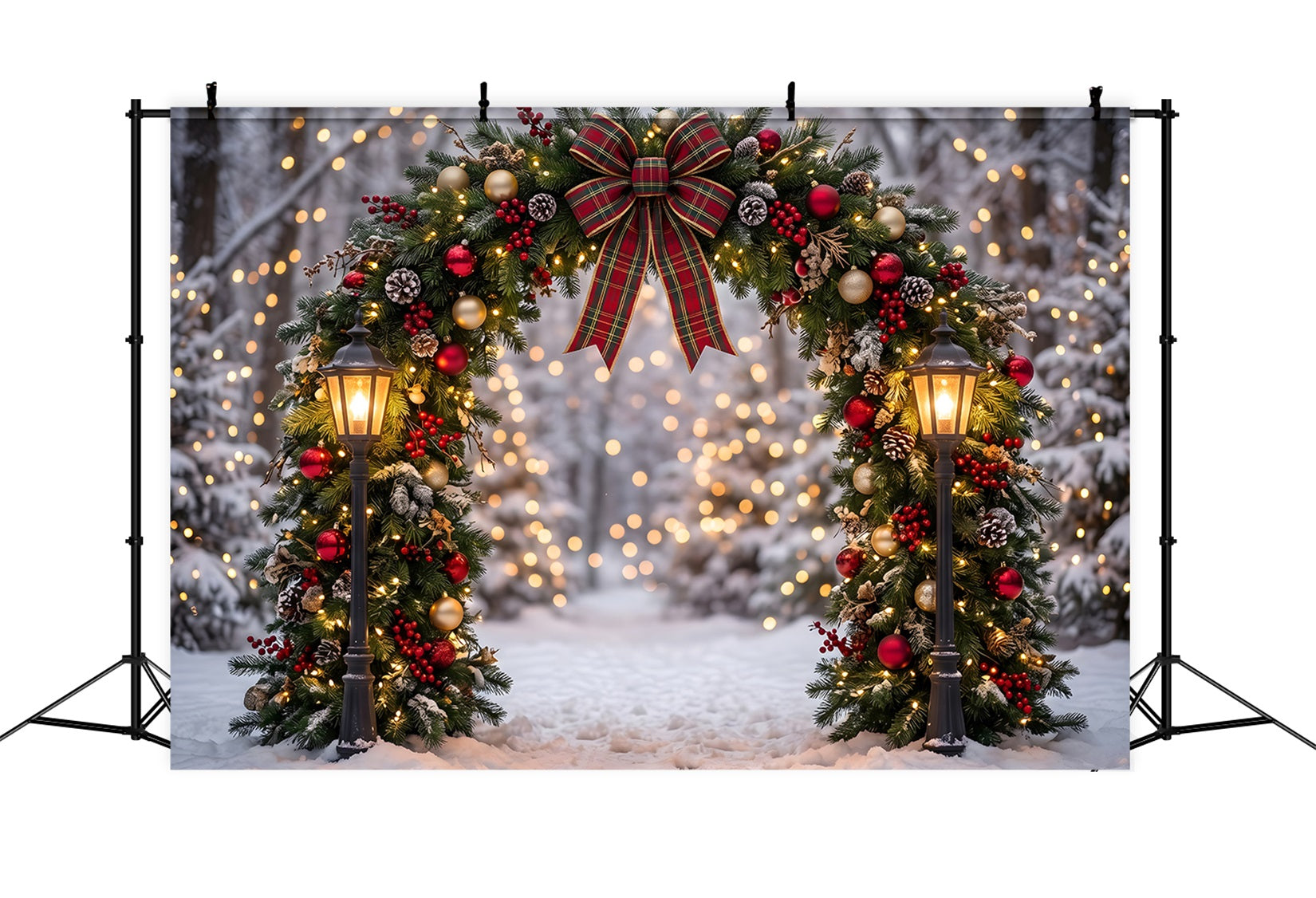 Weihnachten Fotohintergrund Verschneiter Wald Kranz Bogen Kulisse CEM65-71