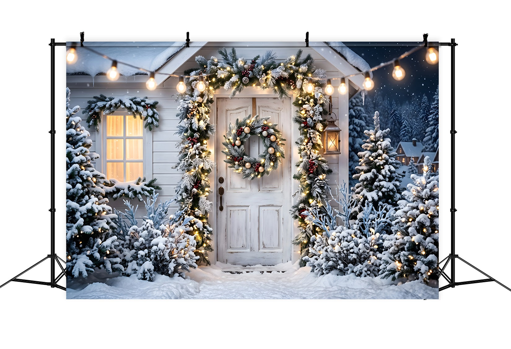 Weihnachten Fotohintergrund Verschneite Veranda Kranz Fotobox Kulisse CEM65-78