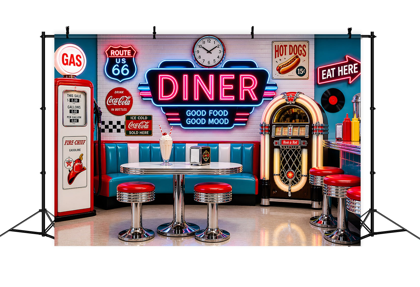 Retro Neon Diner Jukebox Baby Fotohintergrund Kinder Kulisse CEM65-9