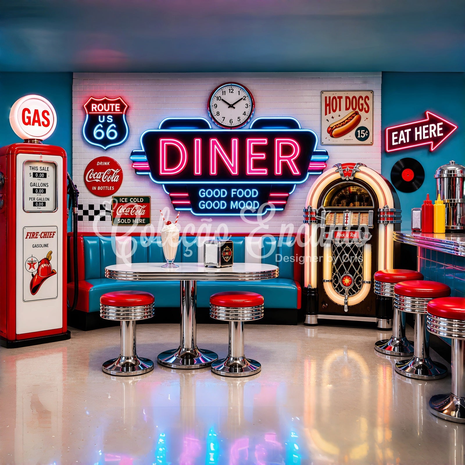 Retro Neon Diner Jukebox Baby Fotohintergrund Kinder Kulisse CEM65-9