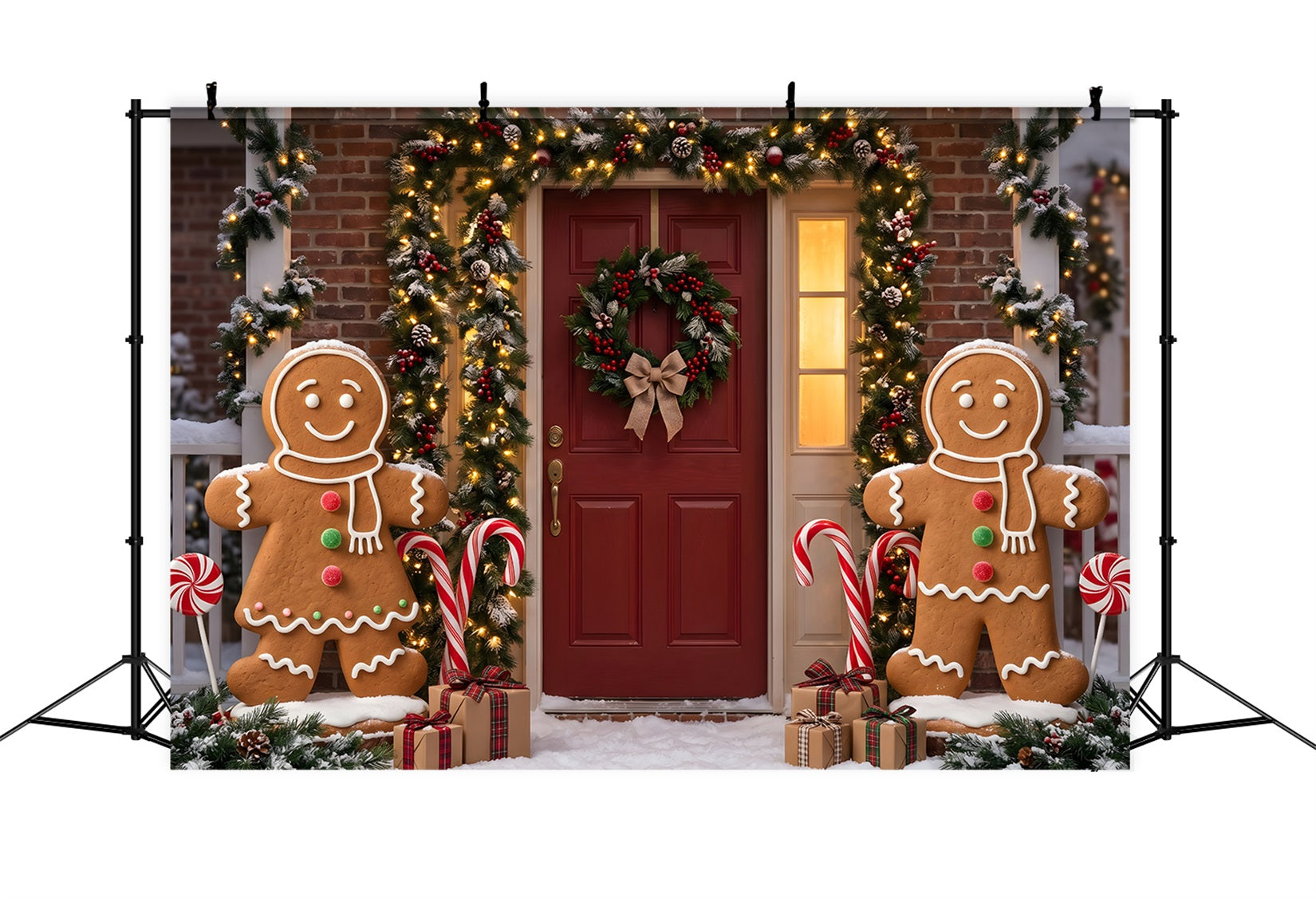 Weihnachten Lebkuchen Tür Girlande Zuckerstangen Fotohintergrund CEM65-94