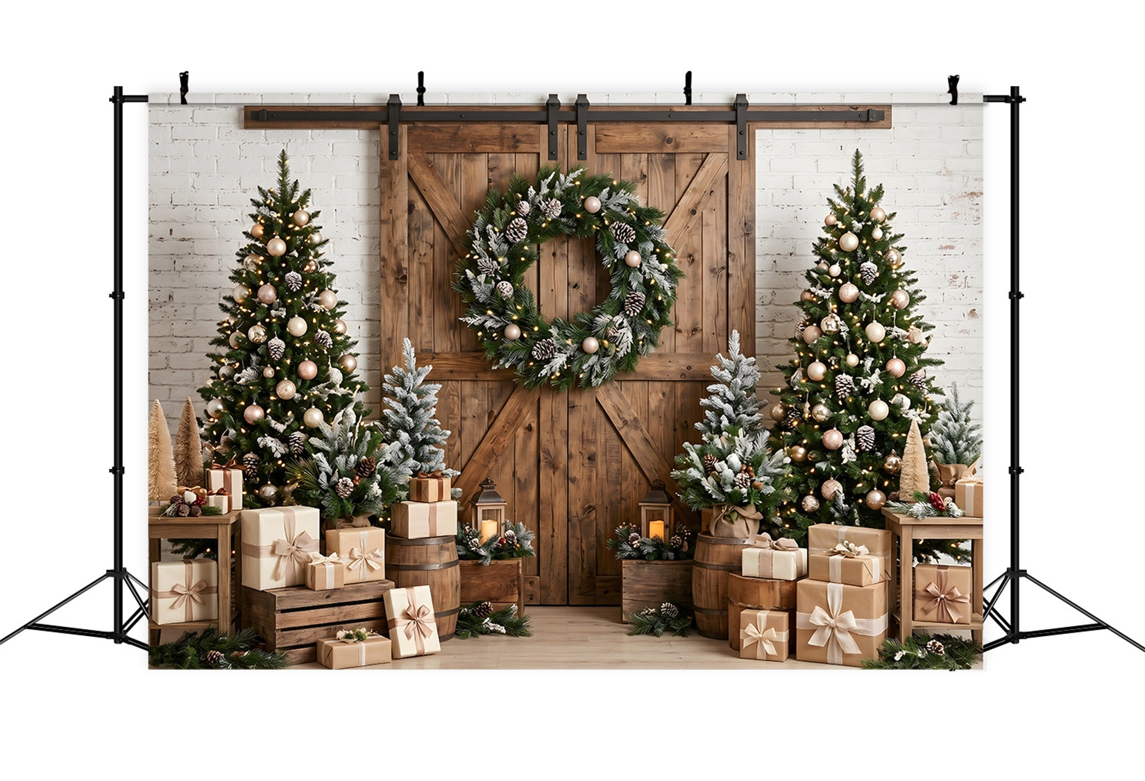 Weihnachts Scheune Tür rustikal Kranz Tannen Studio Kulisse CEM65-97