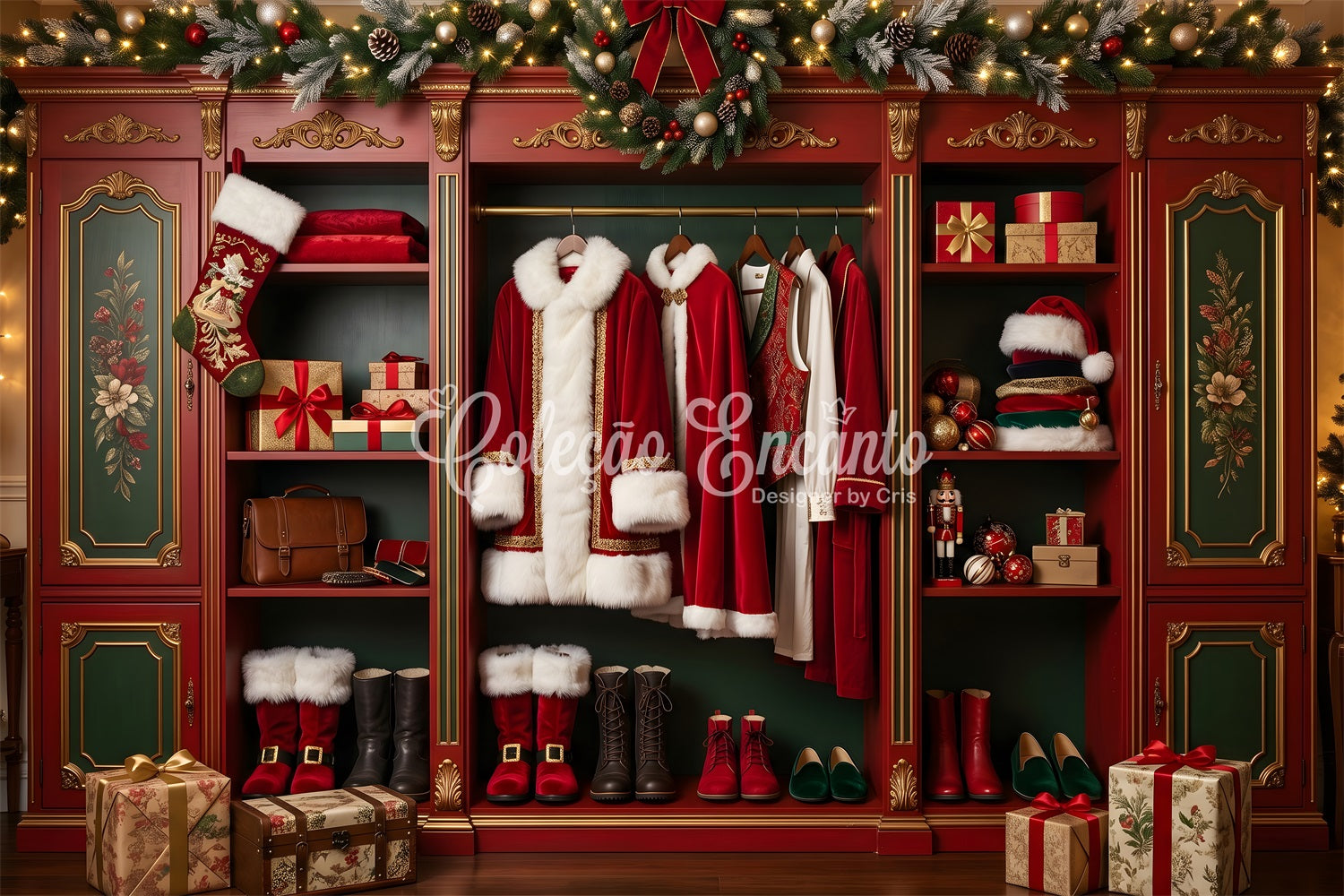 Vintage Christmas Santa Kleiderschrank Geschenke Fotokulisse CEM65-98