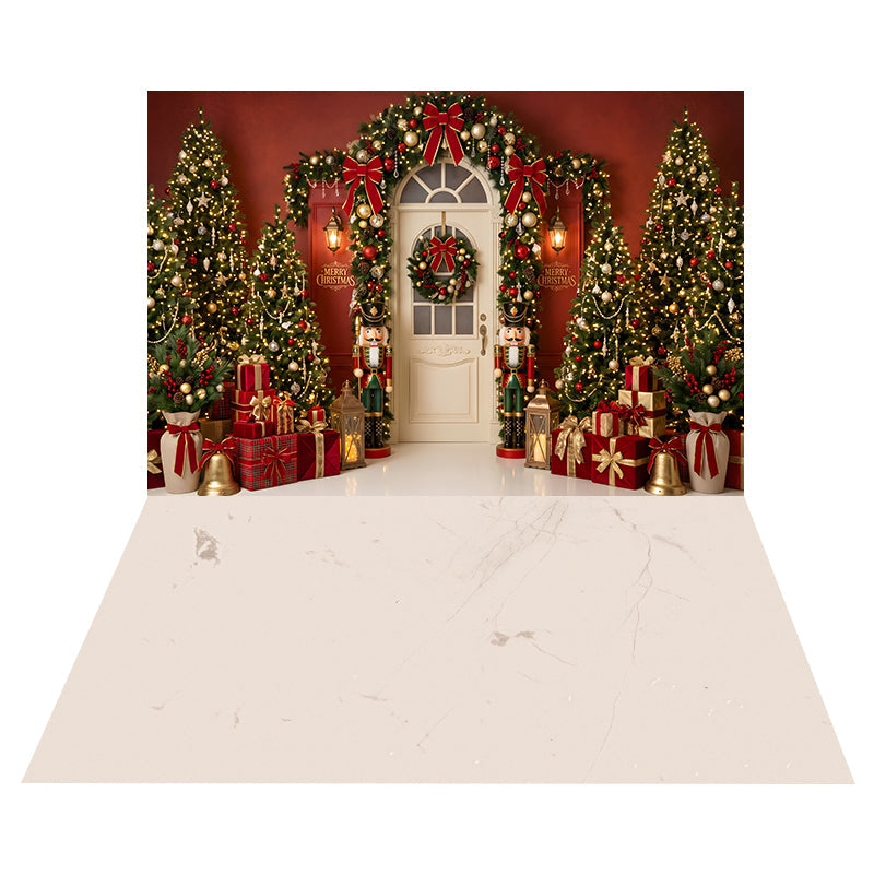 Nussknacker Weihnachtseingang Hintergrund + Cremefarbener Marmorboden mit Feiner Maserung CEMCBS65-29