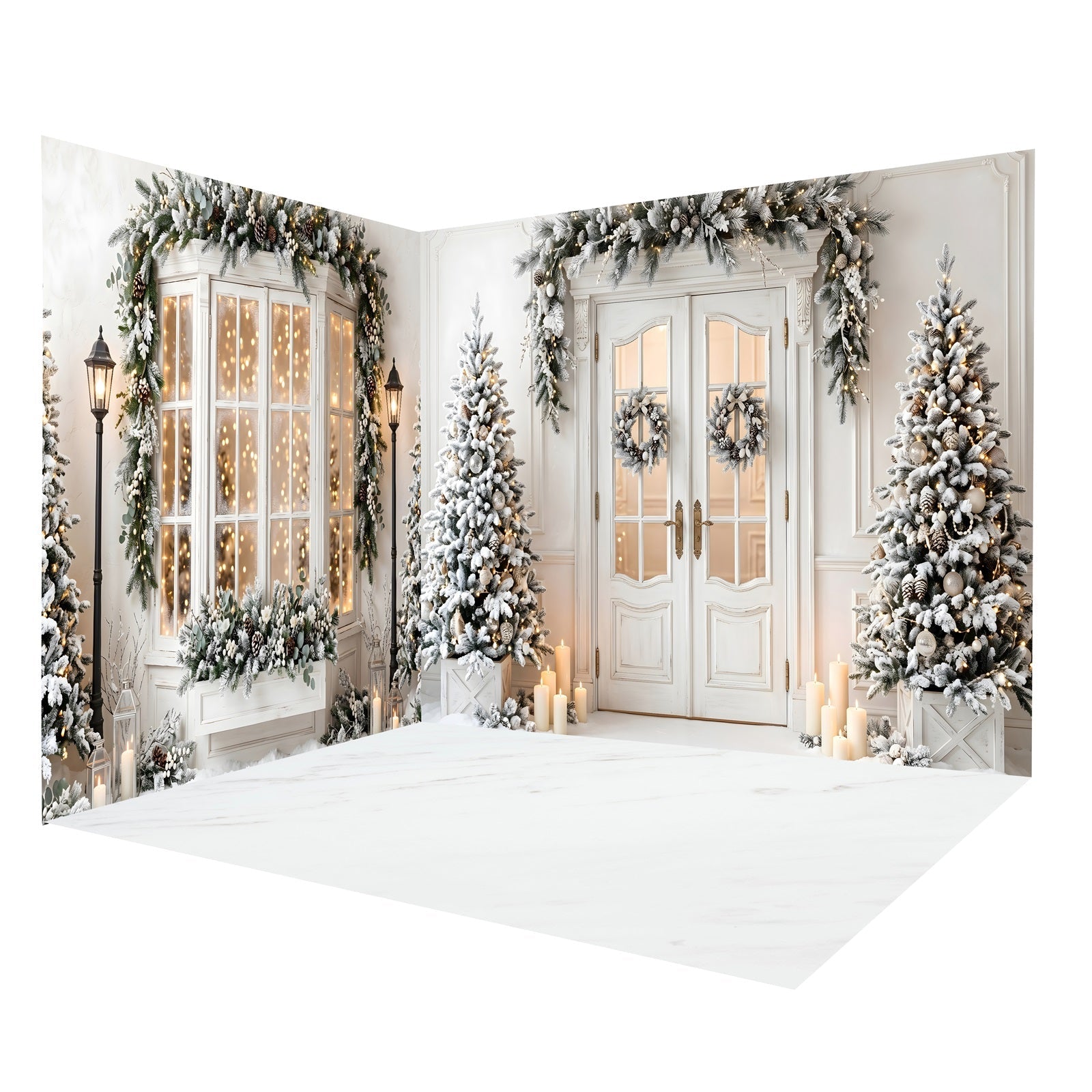 Weihnachts-Fotohintergrund Weiß Bereifter Herrenhaus-Eingang Raumkulissen-Set CEMRMS65-6
