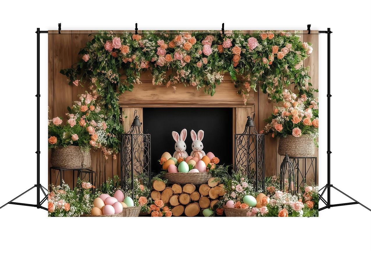 Ostern Fotokulissen Floral Bunny Kamin Hintergrund CJJ-169
