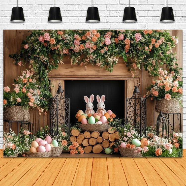 Ostern Fotokulissen Floral Bunny Kamin Hintergrund CJJ-169
