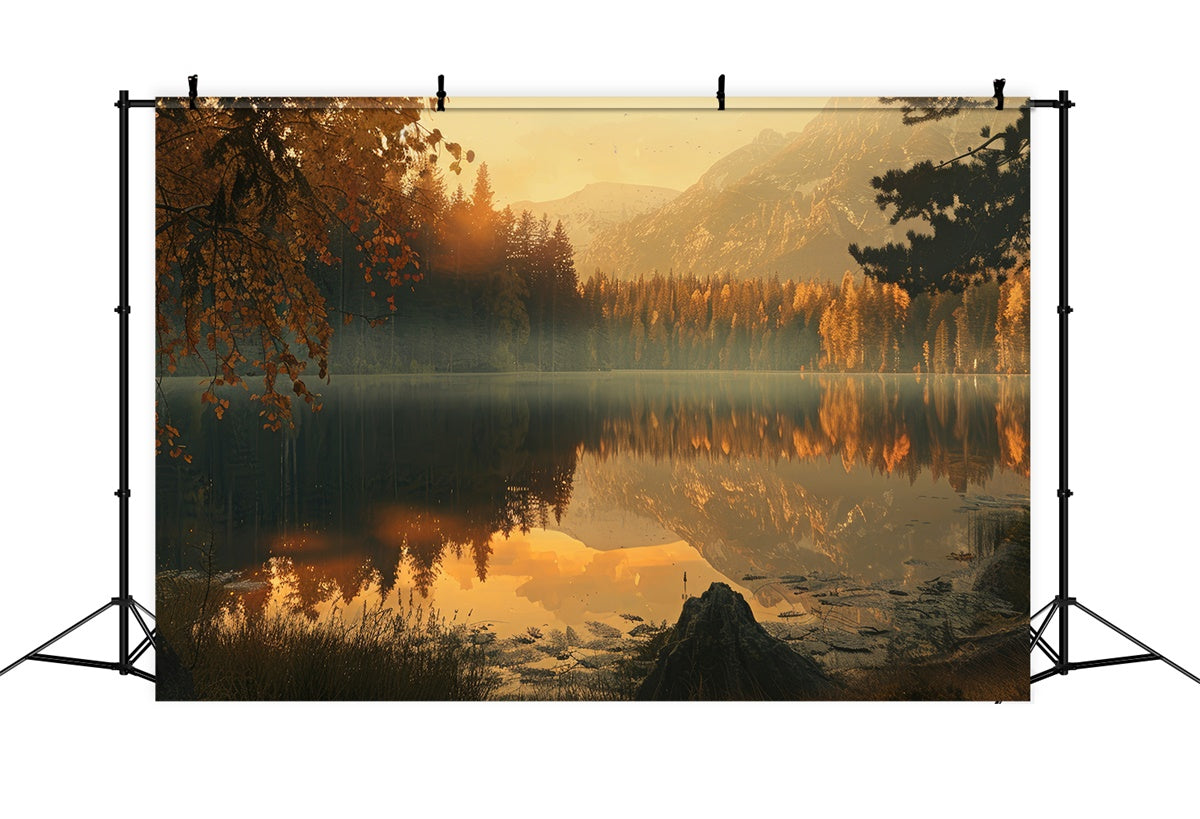 Herbstwald-Hintergrundkulisse Goldener Herbst-See-Reflexion-Hintergrundkulisse CJJ2-122