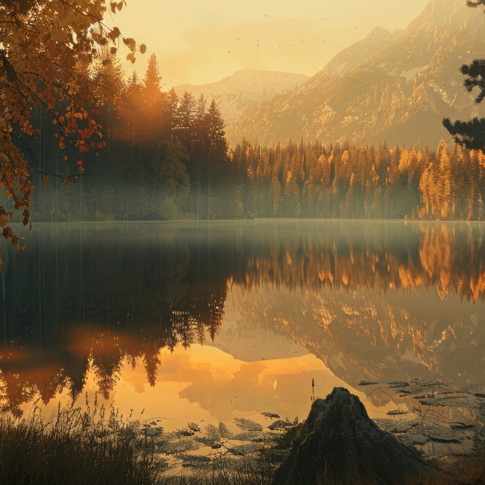 Herbstwald-Hintergrundkulisse Goldener Herbst-See-Reflexion-Hintergrundkulisse CJJ2-122