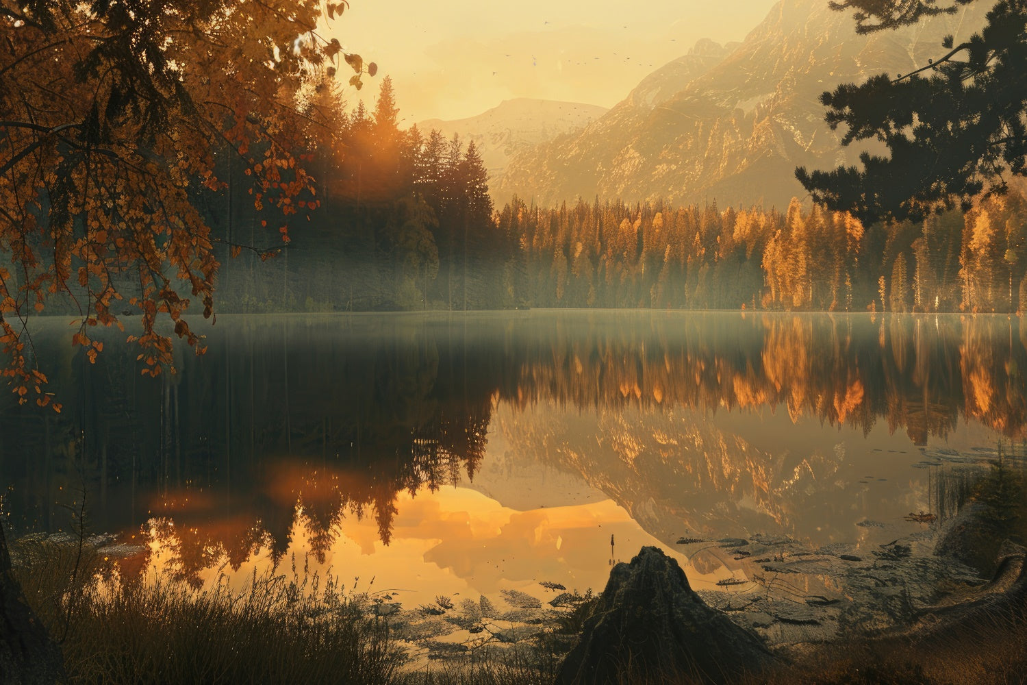 Herbstwald-Hintergrundkulisse Goldener Herbst-See-Reflexion-Hintergrundkulisse CJJ2-122