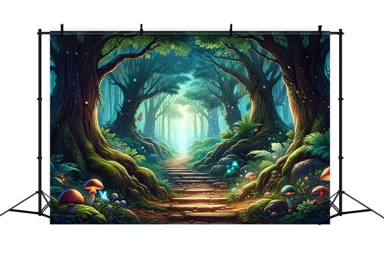 Fantasy Forest Hintergrundkulisse Mystischer Wald Sonnenbeschienener Pfad Hintergrundkulisse CJJ2-123