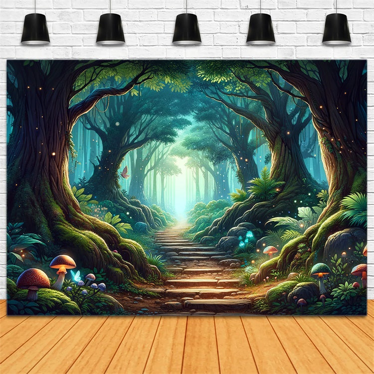 Fantasy Forest Hintergrundkulisse Mystischer Wald Sonnenbeschienener Pfad Hintergrundkulisse CJJ2-123