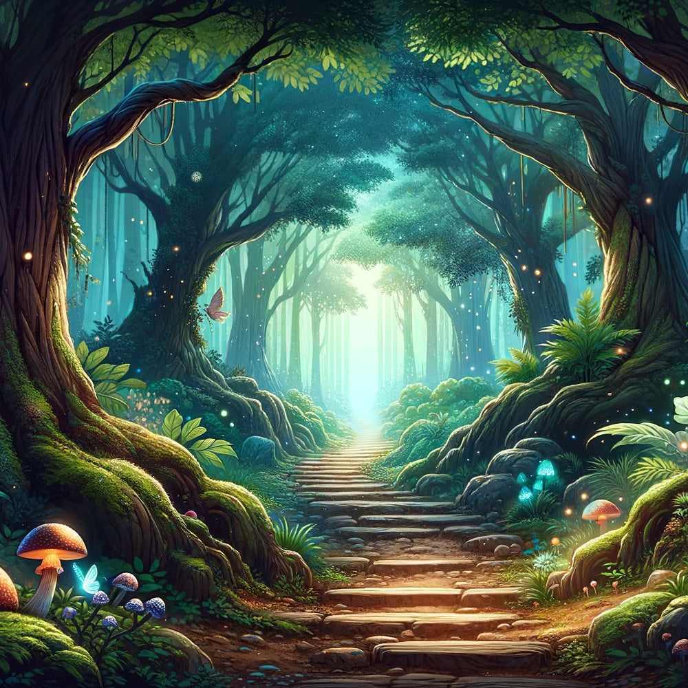 Fantasy Forest Hintergrundkulisse Mystischer Wald Sonnenbeschienener Pfad Hintergrundkulisse CJJ2-123