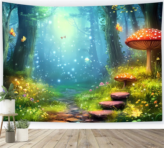 Fairy Tale Forest Backdrop Magische Schmetterlinge Pilze Backdrop CJJ2-124