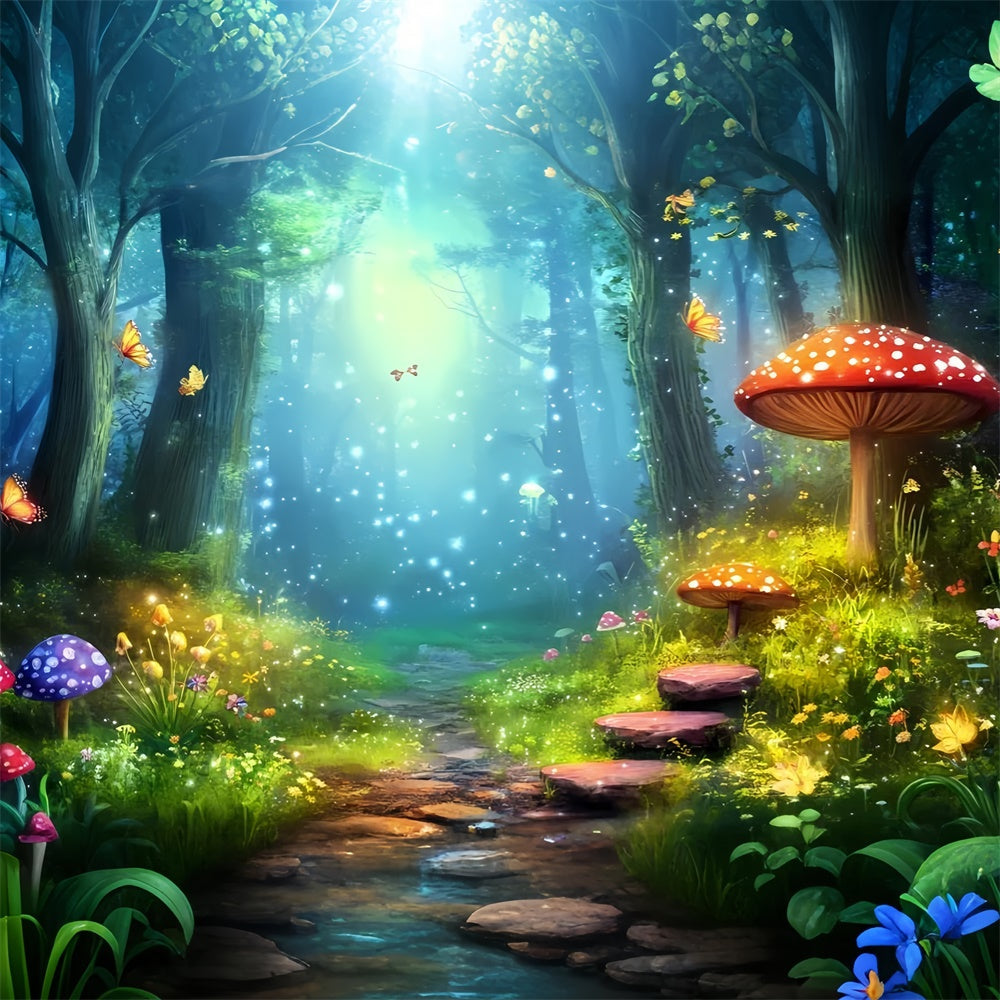 Fairy Tale Forest Backdrop Magische Schmetterlinge Pilze Backdrop CJJ2-124