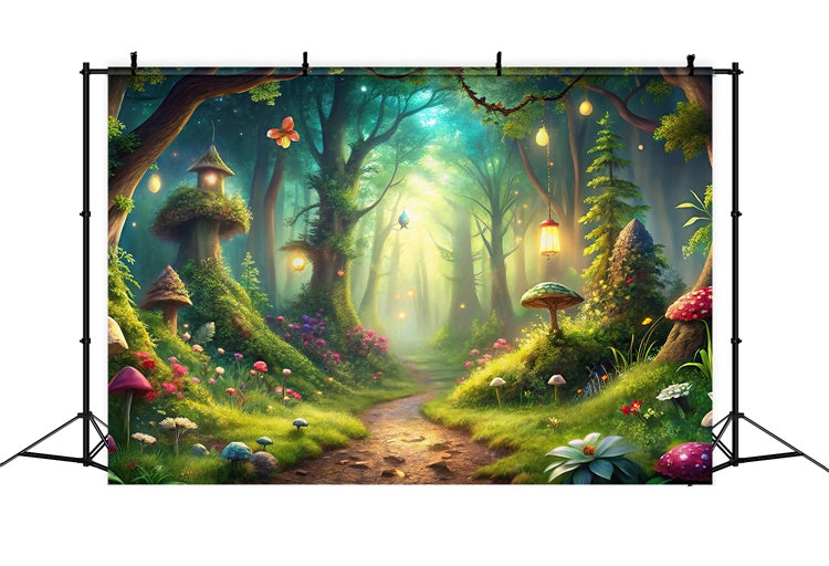Fantasy Forest Backdrop Laternenpfad Magische Pilze Backdrop CJJ2-125