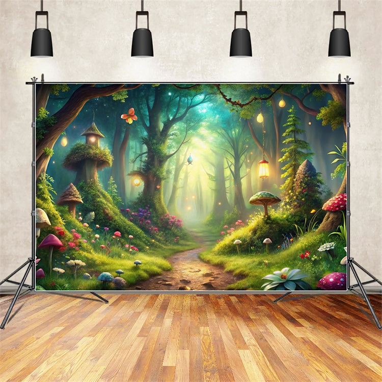 Fantasy Forest Backdrop Laternenpfad Magische Pilze Backdrop CJJ2-125