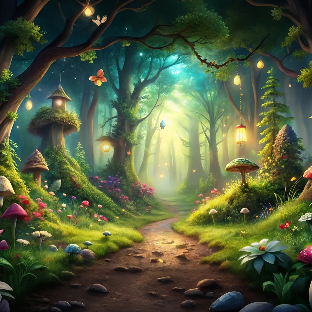 Fantasy Forest Backdrop Laternenpfad Magische Pilze Backdrop CJJ2-125