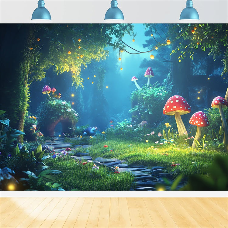 Fantasy Forest Backdrop Verträumter Pilz-Leuchtpfad Backdrop CJJ2-126
